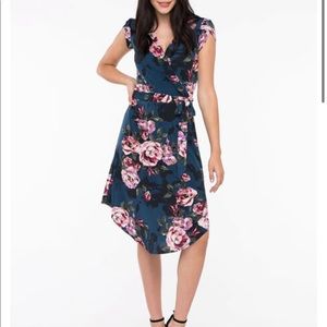 Dark Teal Floral Wrap Dress
